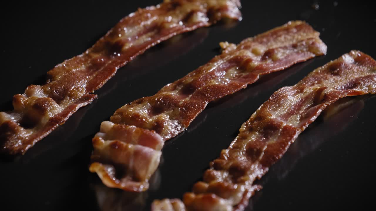 Fried Bacon Strips For Breakfast. close up, zoom-in
