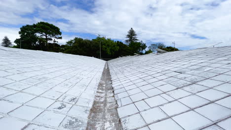 vista exterior de invernaderos con techos blancos para proteger las piñas