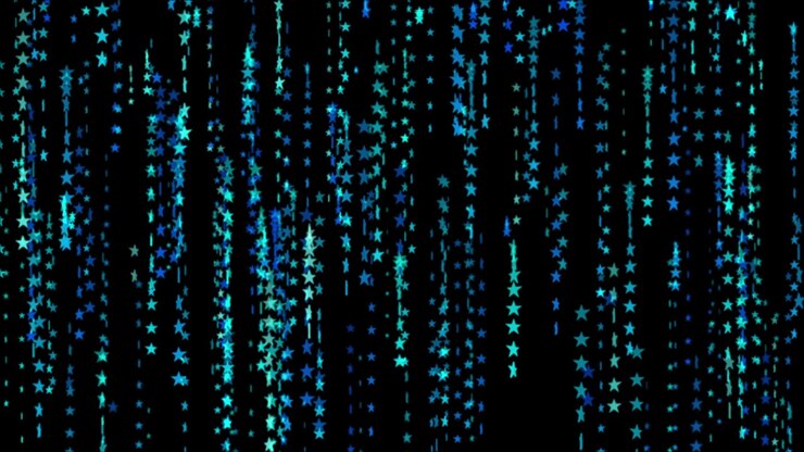 Blue Star Particles Falling Down on Black Background