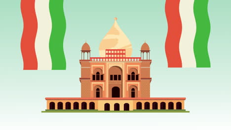 india celebration animation with mosque and flags