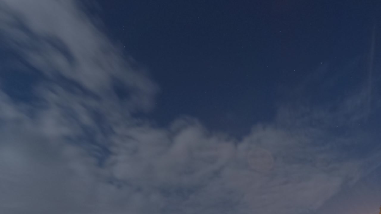 보케의 시간 경과, 달빛, 광선, 불꽃, 어두운 밤하늘에 황금색 별,  구름.