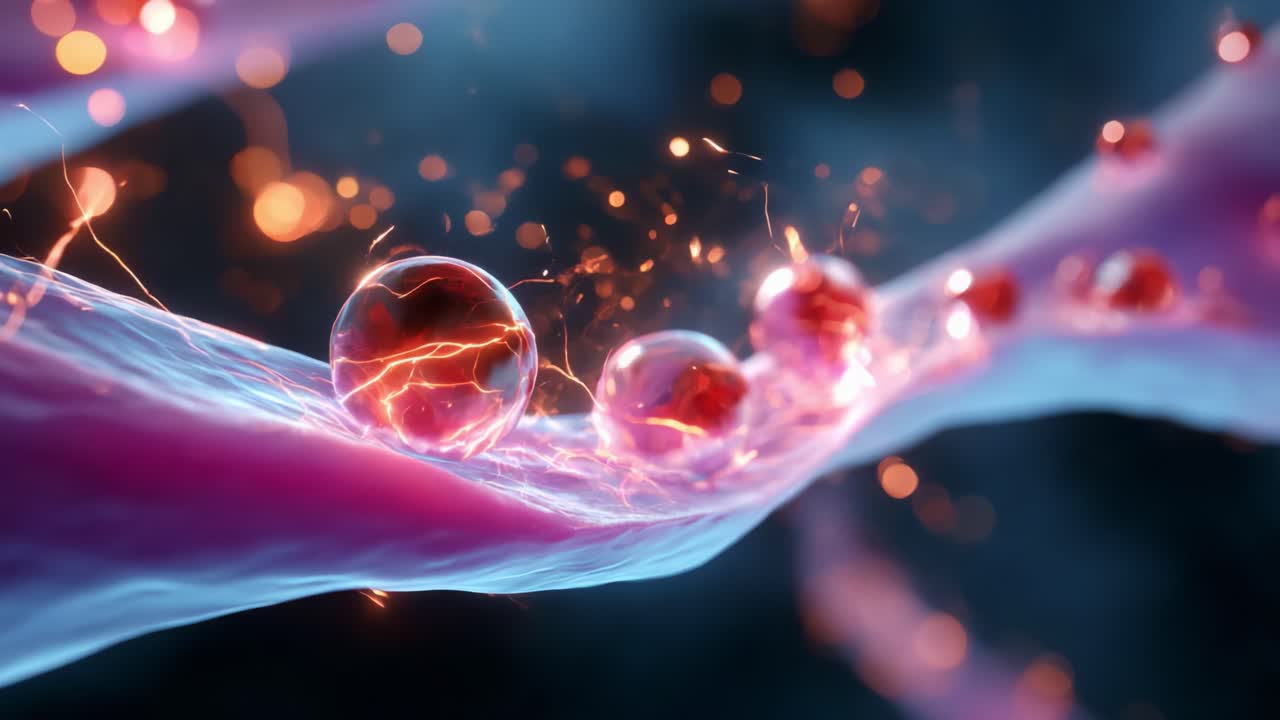 Dynamic Interaction of Electrically Charged Spheres on a Fluidic Surface, Capturing the Essence of Energy, Motion, and Creativity in a Stunning Visual Interpretation of Scientific Phenomena