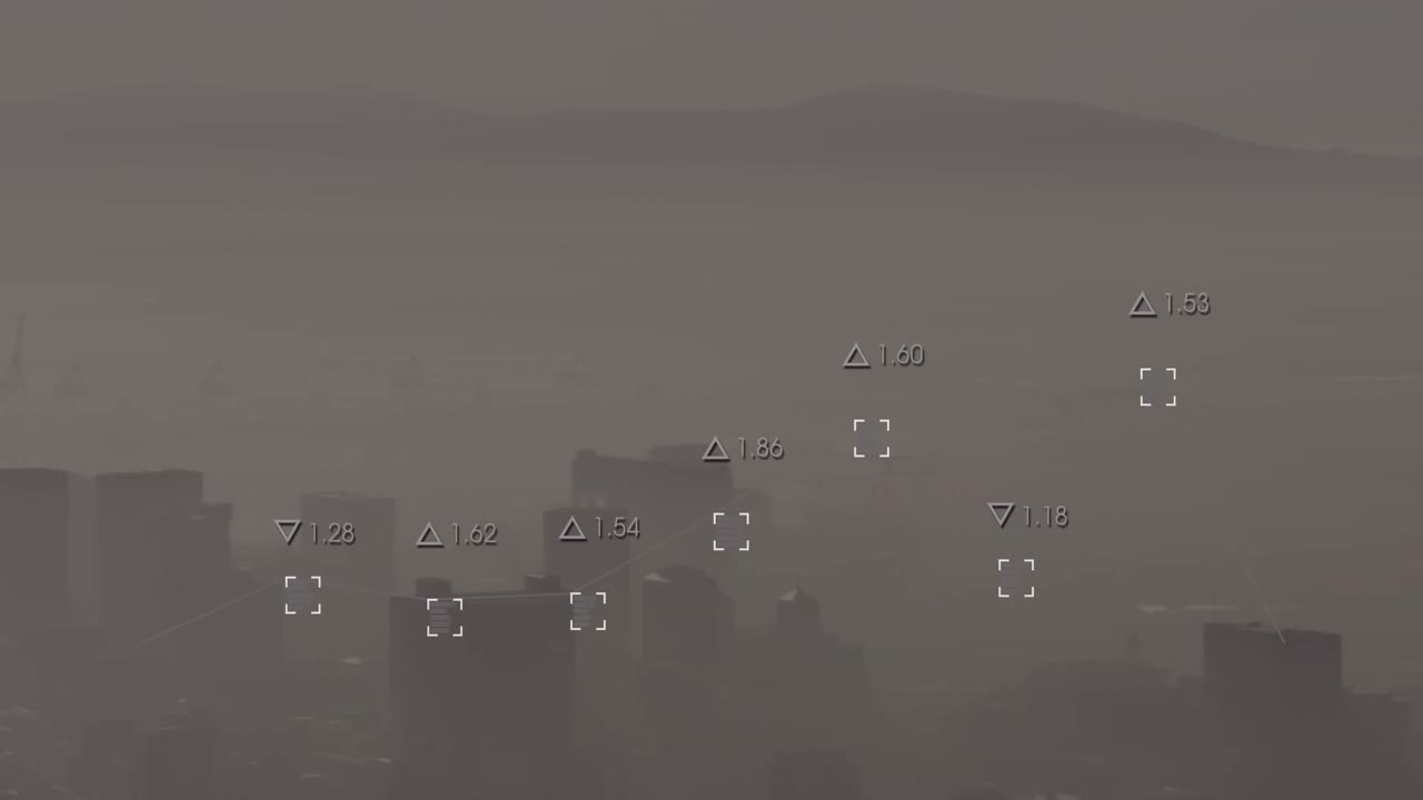 도시 풍경의 공중 전망에 대한 데이터 처리 애니메이션