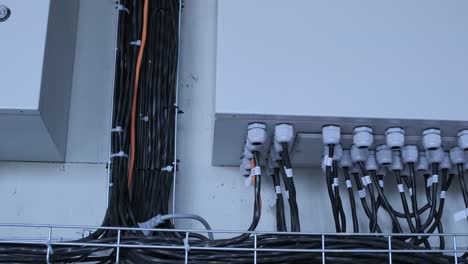 close up of electrical connection with many cables