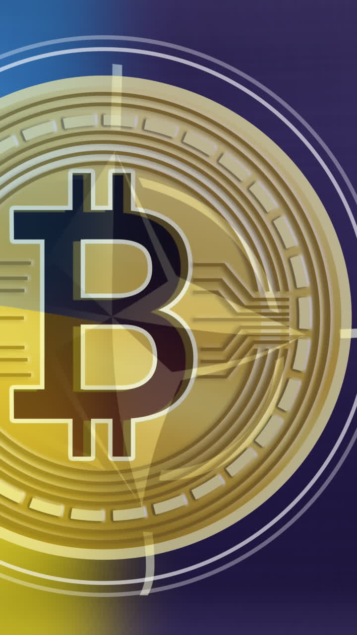 animación del símbolo de bitcoin sobre la bandera de ucrania y la otan
