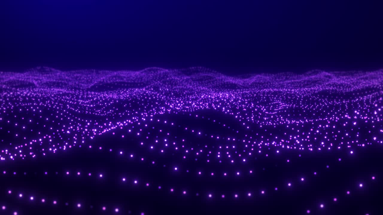 Abstract digital glowing particles wave background. Digital Technology or cyber technology motion background with glowing particles