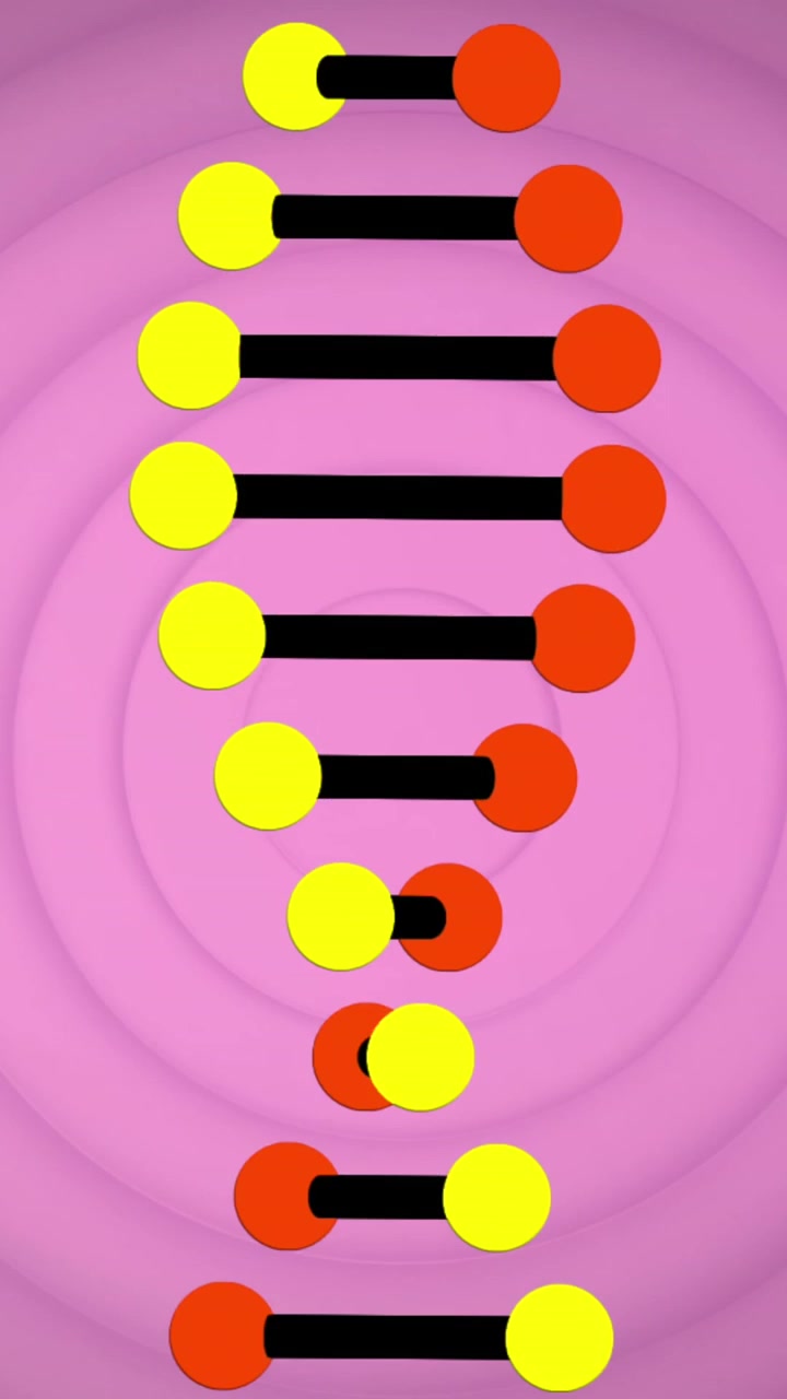 Animation af roterende DNA-struktur over koncentriske cirkler mod lilla baggrund