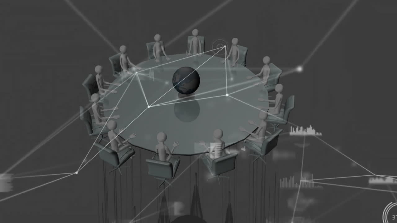네트워크 데이터 처리, 둥근 테이블 주위에 앉아있는 사람들의 애니메이션
