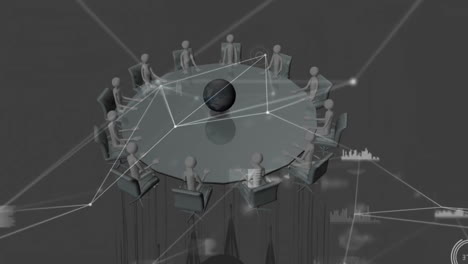 processing network data, animation over people sitting around round table