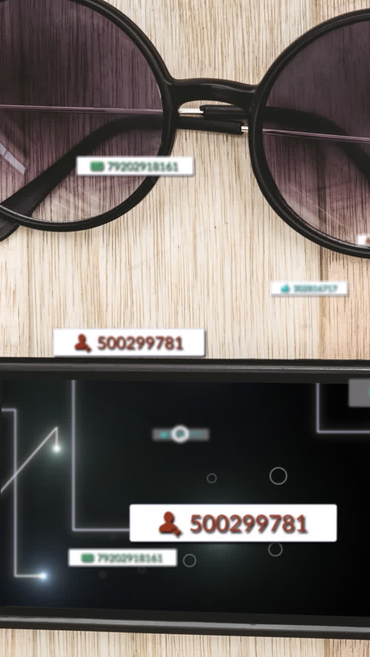 animación de iconos y números de redes sociales a través de teléfonos inteligentes y gafas de sol