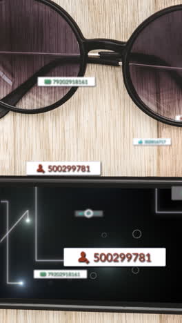 animación de iconos y números de redes sociales a través de teléfonos inteligentes y gafas de sol