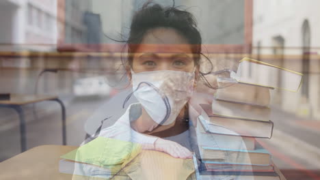 mujer con máscara facial contra niña usando lupa