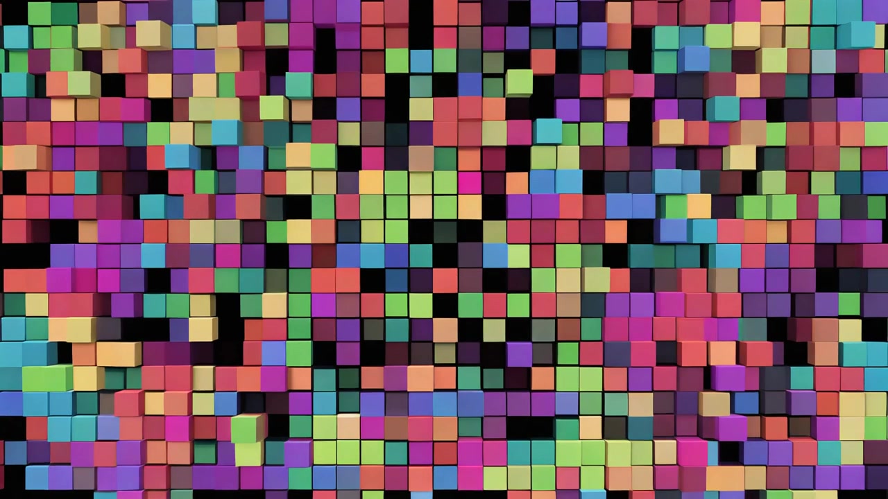 Abstract Animation of Colorful Floating Cubes Forming a Grid