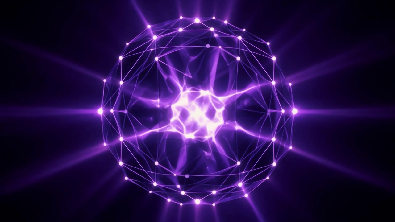 Sfera Geometrica Viola Luminosa con Nucleo Energetico Pulsante