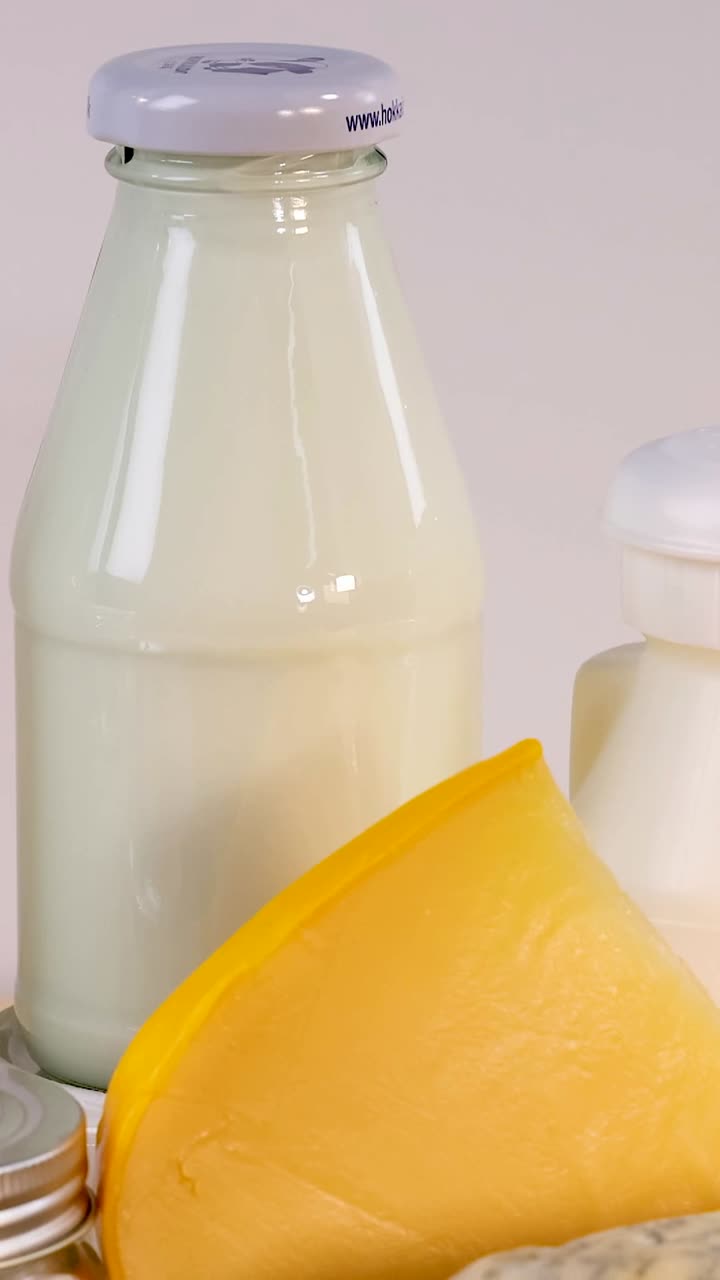 varios productos lácteos dispuestos sobre un fondo blanco