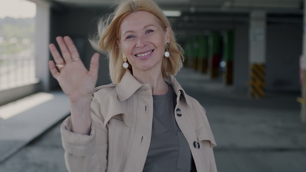 Smiling Woman in Parking Garage
