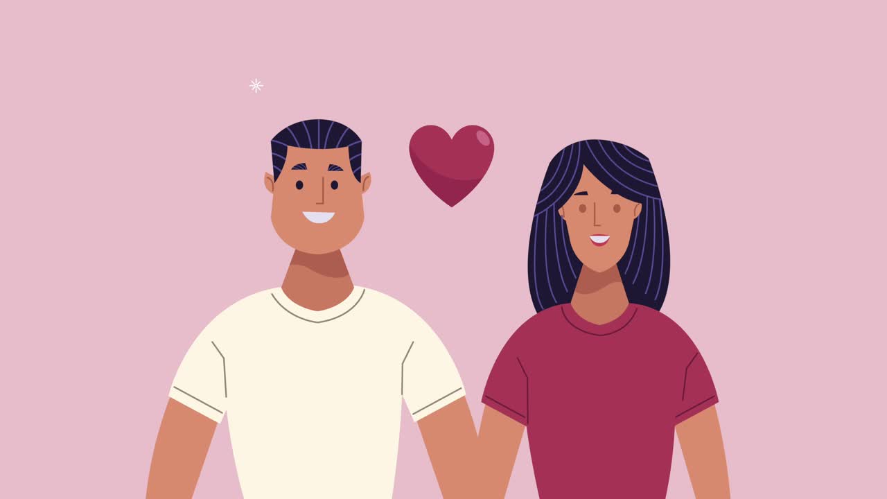 young lovers couple with heart animation