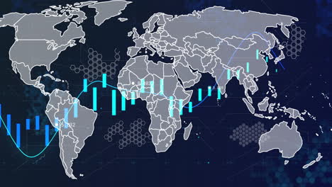 financial data and stock market animation over world map