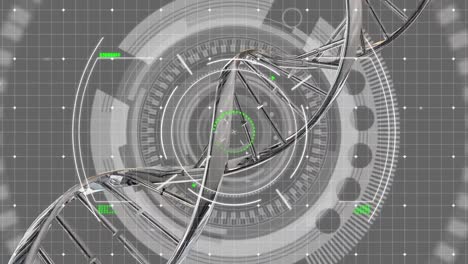 Animation of dna helix over circular tunnel against gray background