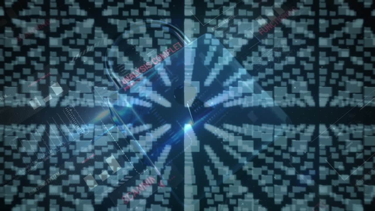 해양 배경에서 보안  ⁇ 락과 데이터 처리의 애니메이션