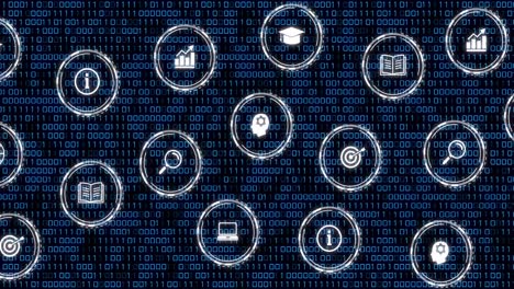 animation of digital icons and data processing with binary coding