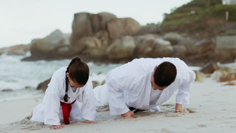 Beach,-karate-training-or-child-learning-martial