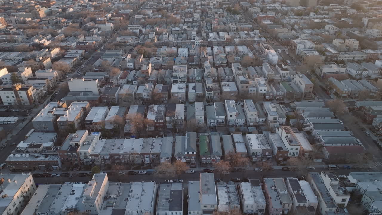Aerial view of Borough Park. Brooklyn. Shot in New York City at dusk
