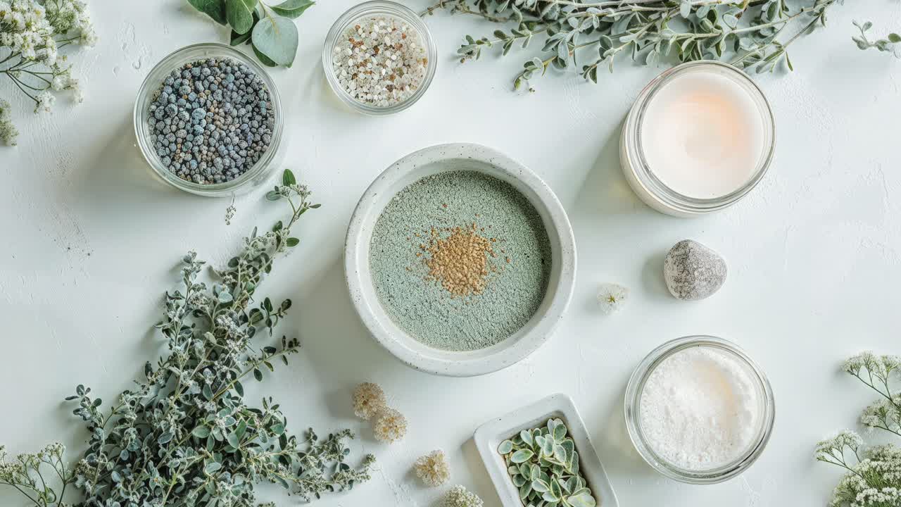 자연 미용 제품 배열