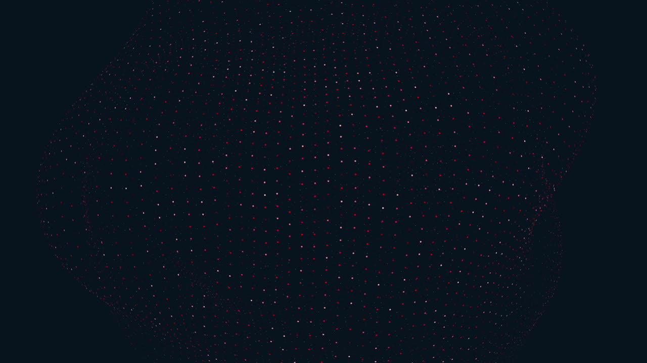 Dynamic abstract footage of a dark 3D particle sphere made of glowing red and white dots on black background, ideal for technology, data, science, AI, and futuristic motion design projects