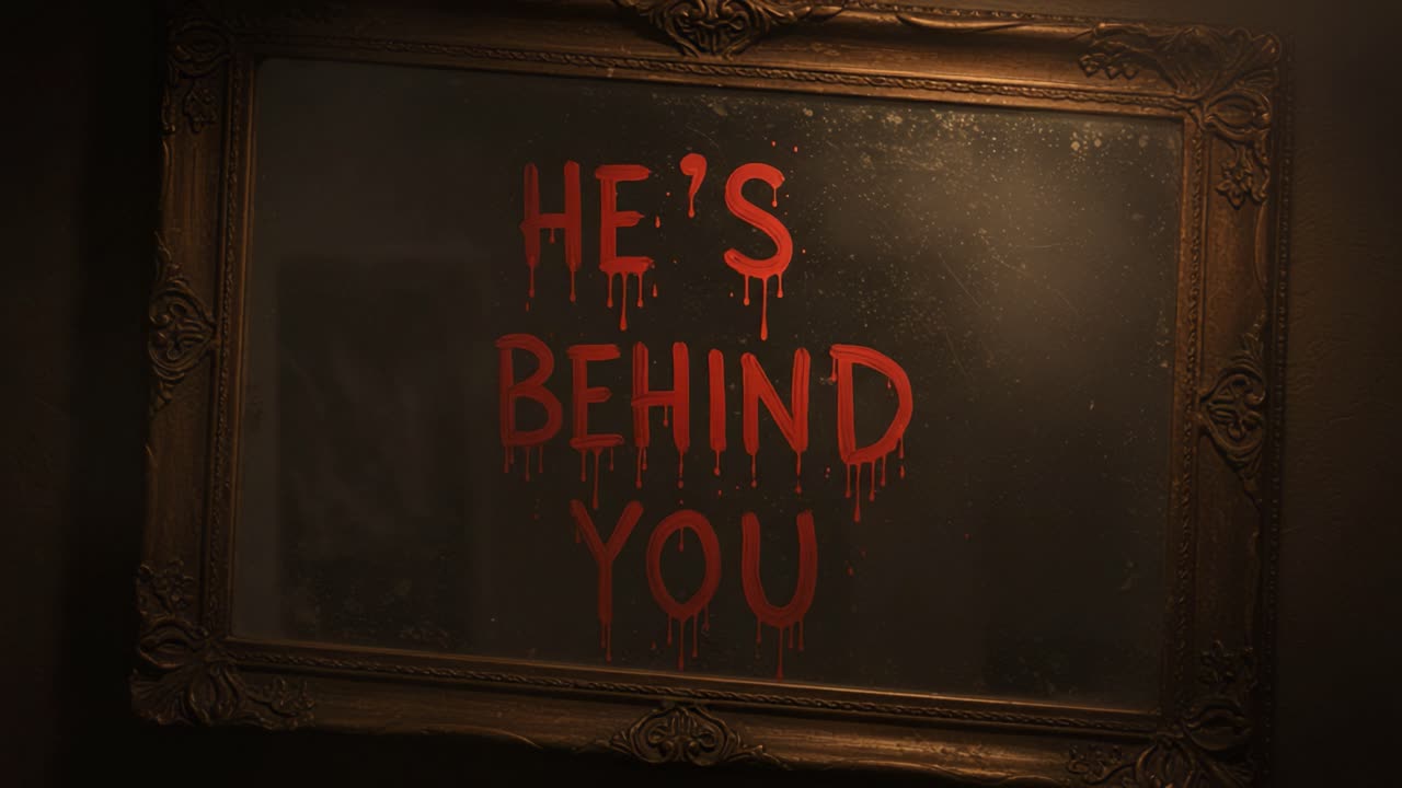 A Terrifying Reveal: The Journey from a Ominously Inscribed Mirror to its Hauntingly Vacant Reflection