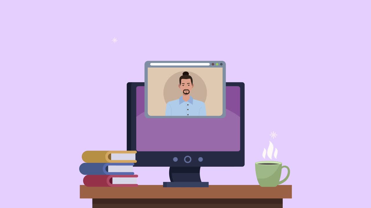young businessman in webpage and desktop with books