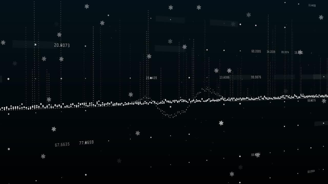 Animation of data processing and white particles floating against black background