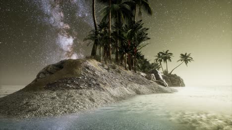 hermosa playa tropical de fantasía con estrellas de la vía láctea en el cielo nocturno