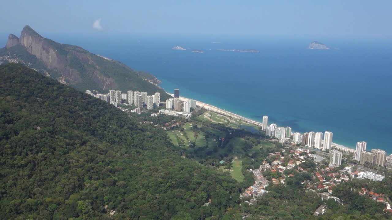 Scenic View Of Skyline And Mountain Side Of Rio de Janeiro  on a beautiful day- aerial shot