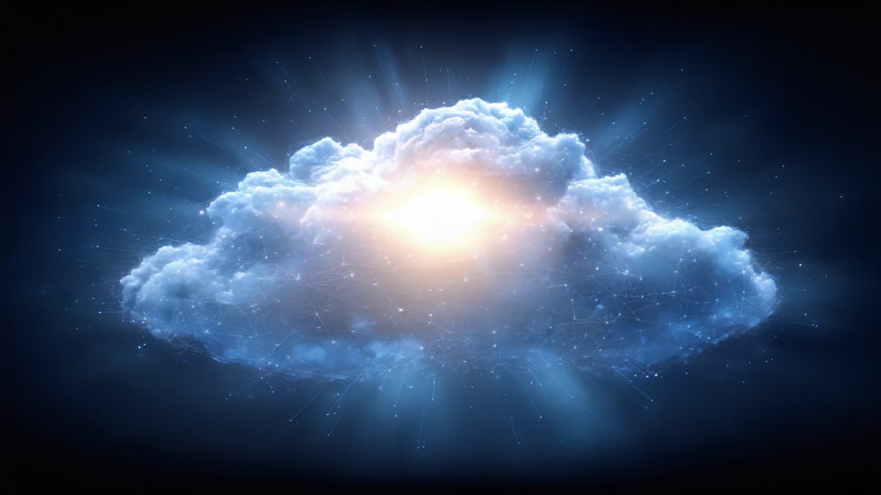 A Majestic Cloud Illuminated by a Radiant Glow, Surrounded by Ethereal Light Beams, Capturing the Essence of Cosmic Beauty and Celestial Wonder