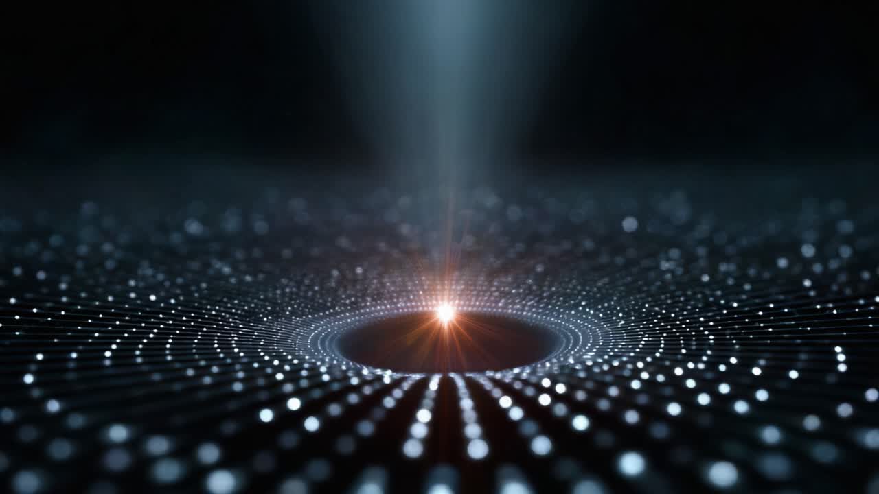A mesmerizing visual representation of a dynamic vortex emanating light, showcasing an intricate pattern formed by countless luminous dots against a dark backdrop