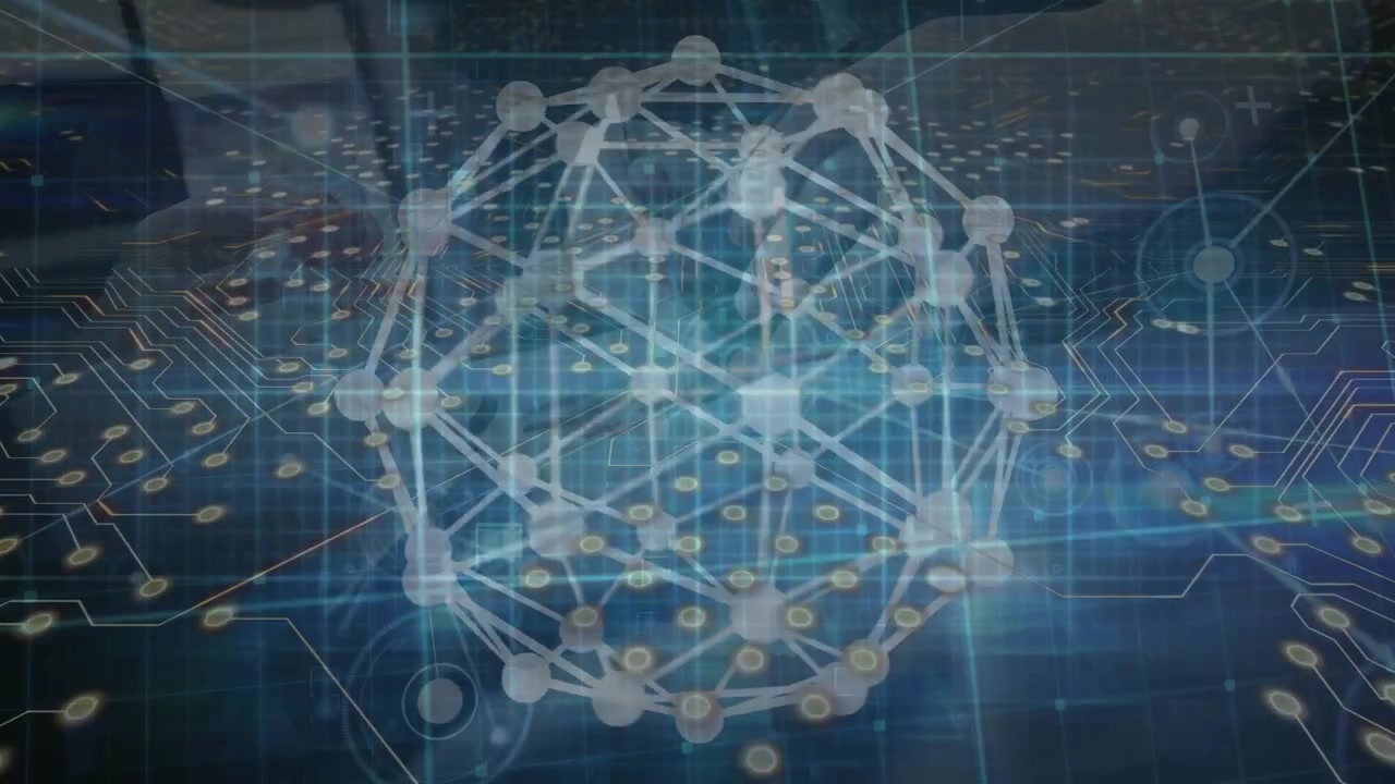 Animation of network of connections and computer circuit board over diverse doctors and patient
