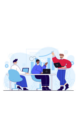 motion graphic of organic flat people on business training illustration