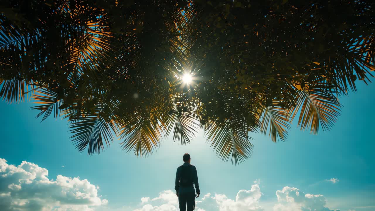 Person Standing Under Palm Trees