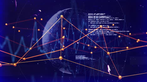 network of connections and data processing animation over digital globe background