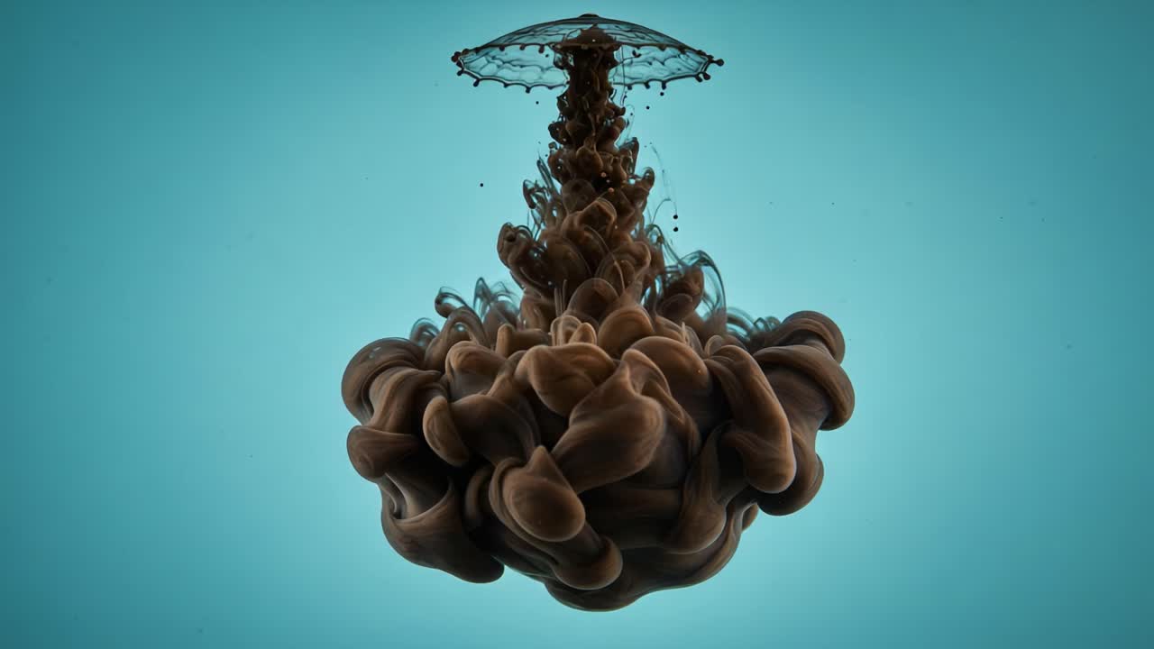 An Exploration of Fluid Dynamics: Captivating Swirls and Bubbles in Vivid Colors as Liquid Forms Create Stunning Patterns Against a Turquoise Background