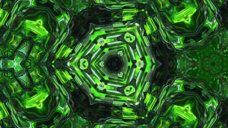 patrón simétrico verde líquido como el caleidoscopio con ondas. 3d elegante bucle abstracto bg, estructura ondulada de vidrio líquido brillante con hermosos colores de gradiente. 4k