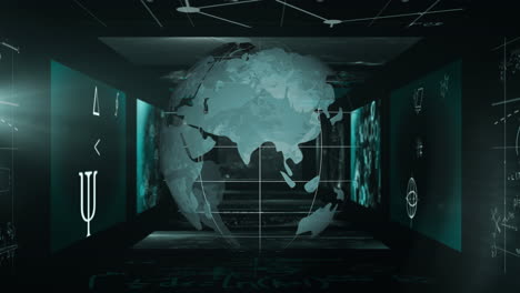 animation of globe over mathematical symbols