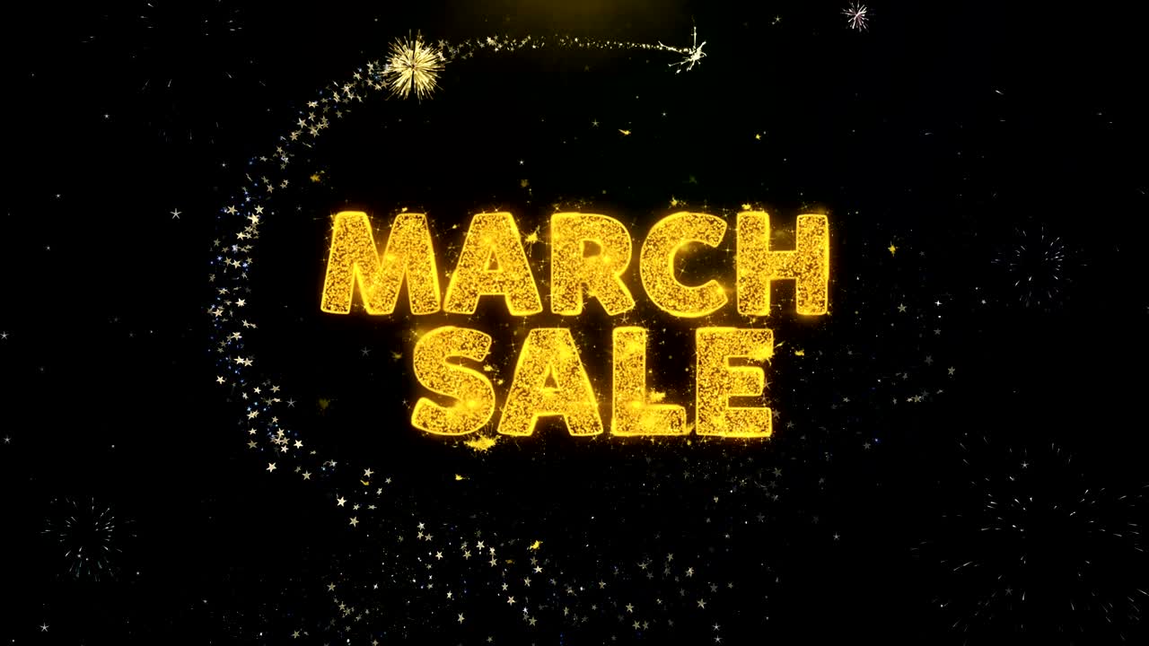 금 입자 불꽃놀이 전시회에 대한 3월 판매 텍스트.