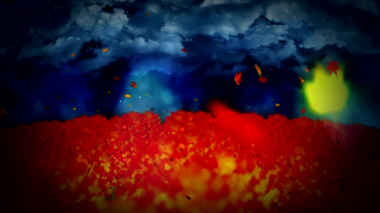 ilustración de paisajes forestales de otoño, fondo de naturaleza abstracta, animación en bucle de hojas de arce,