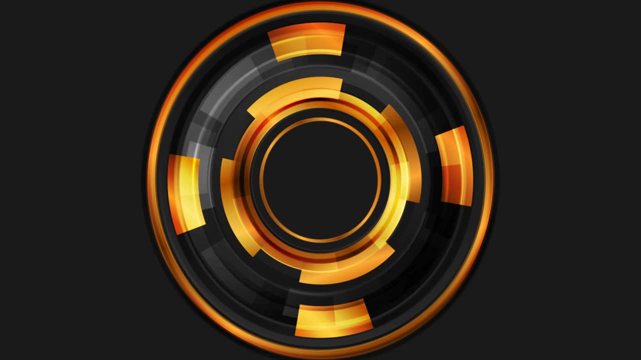 Black and golden glossy circles gears abstract tech motion background