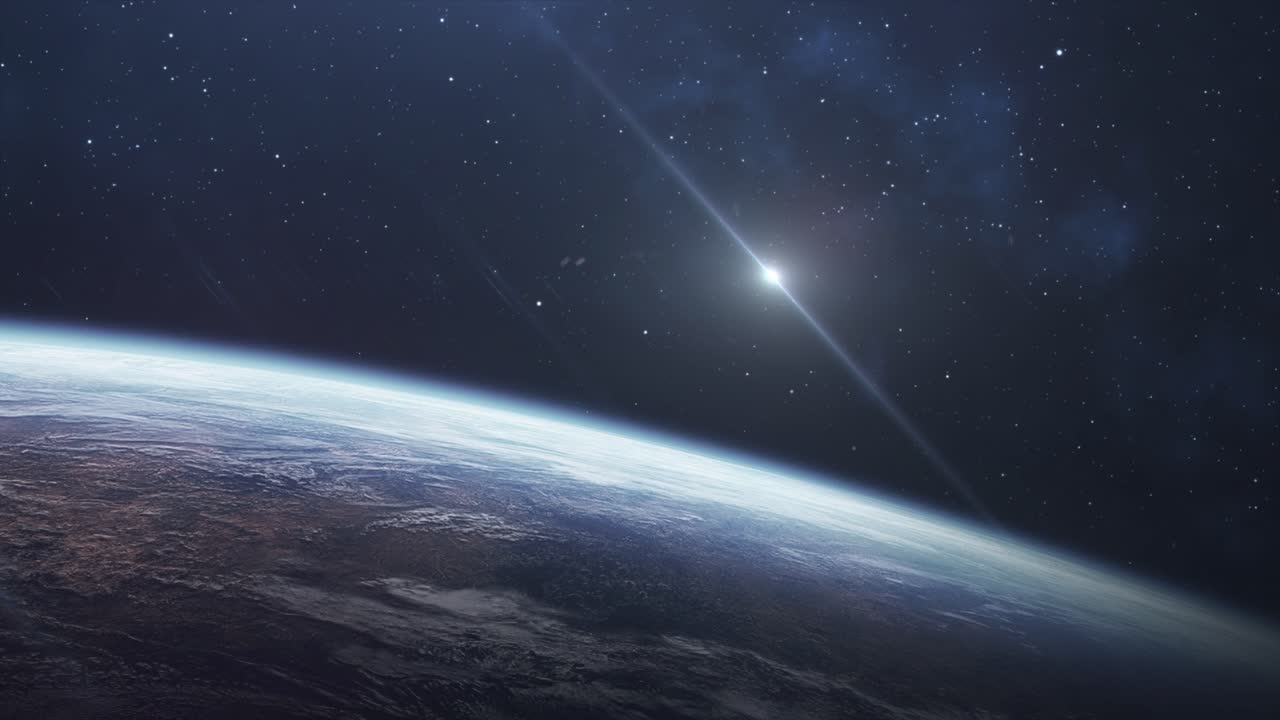 la superficie de la tierra y la luz brillante que se aleja de la tierra en el espacio