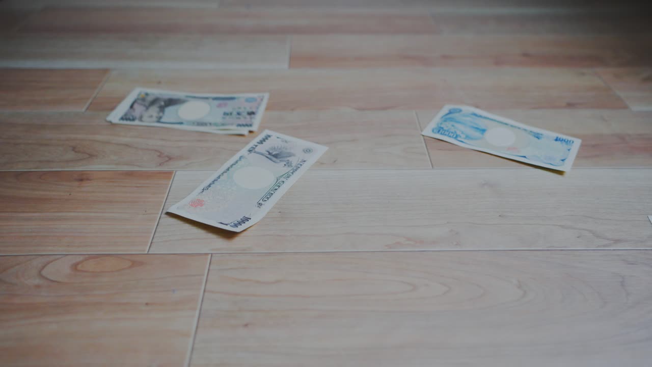 일본 통화의 일부 지폐 샷