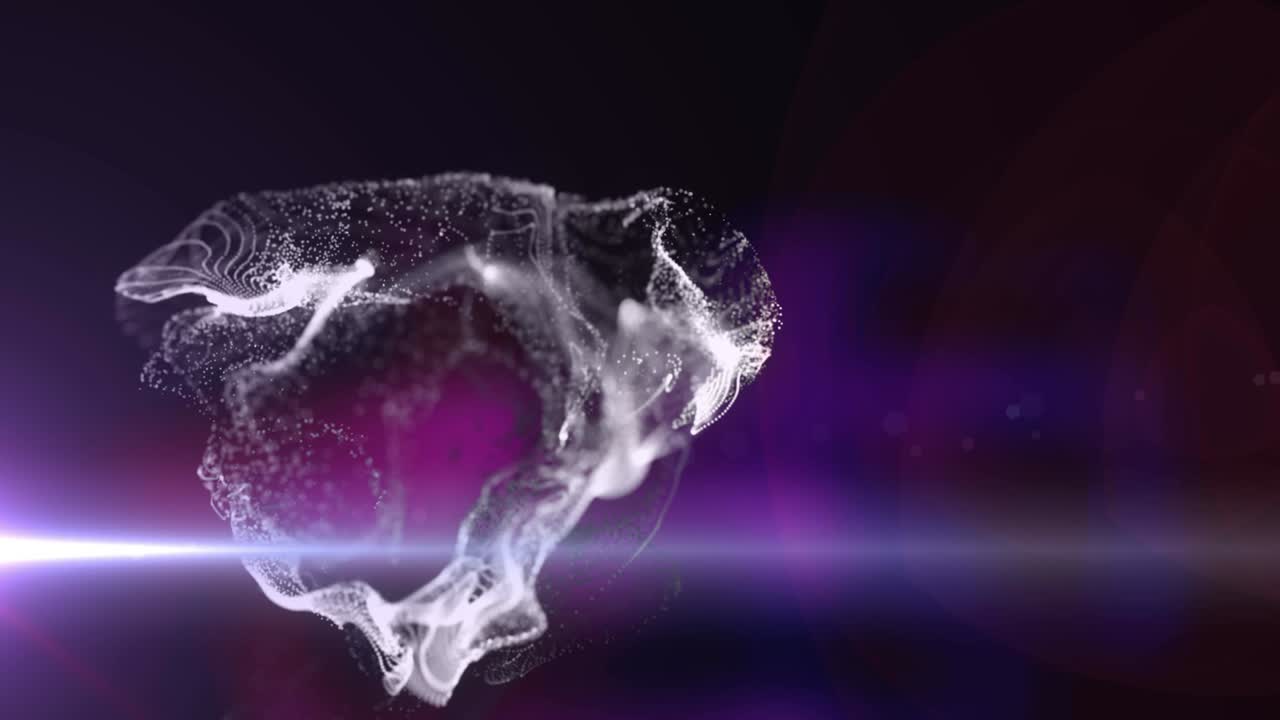 animación de una nube de partículas blancas y luz moviéndose sobre un fondo negro