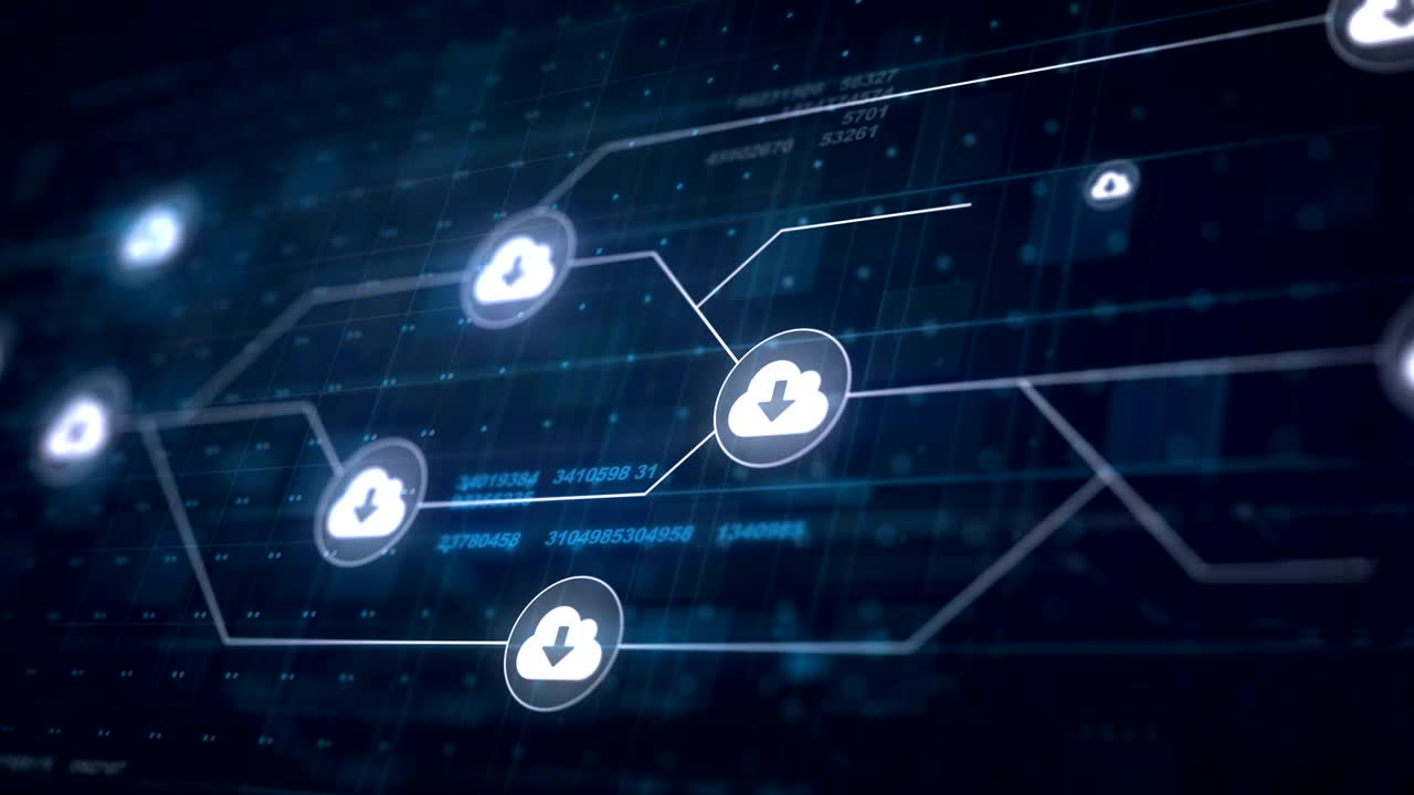 Cloud Download Icon Line Connection of Circuit Board Loop Animation 4K